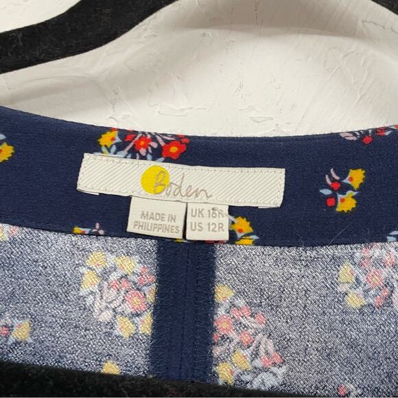 Boden Navy Blue Floral Wide Jumpsuit Belted Womens 12 Fall Casual Boho Modest - Picture 2 of 11